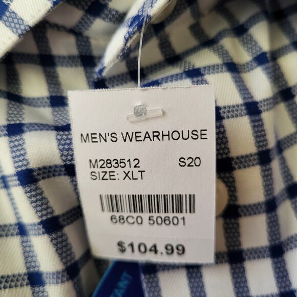 Egara Men's Warehouse Blue White Check Spread Collar Flip Cuff Shirt Sze XLT NWT - Picture 10 of 11